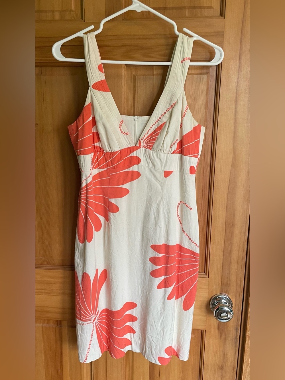 Silk and Cotton Sundress with Coral Floral Print and Cotton Lining, Sz 4